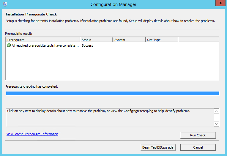 SCCM installation testdbupgrade