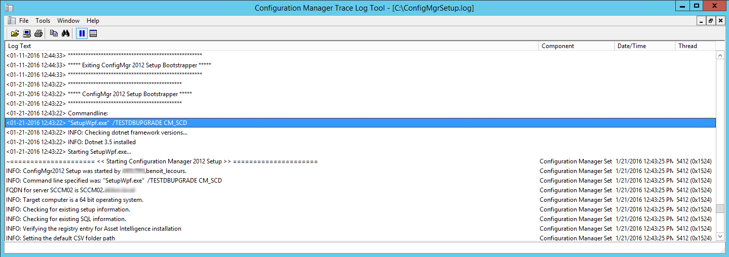 SCCM installation testdbupgrade