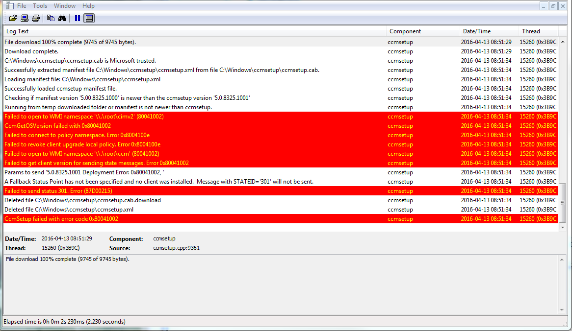 SCCM Client Installation Error Codes