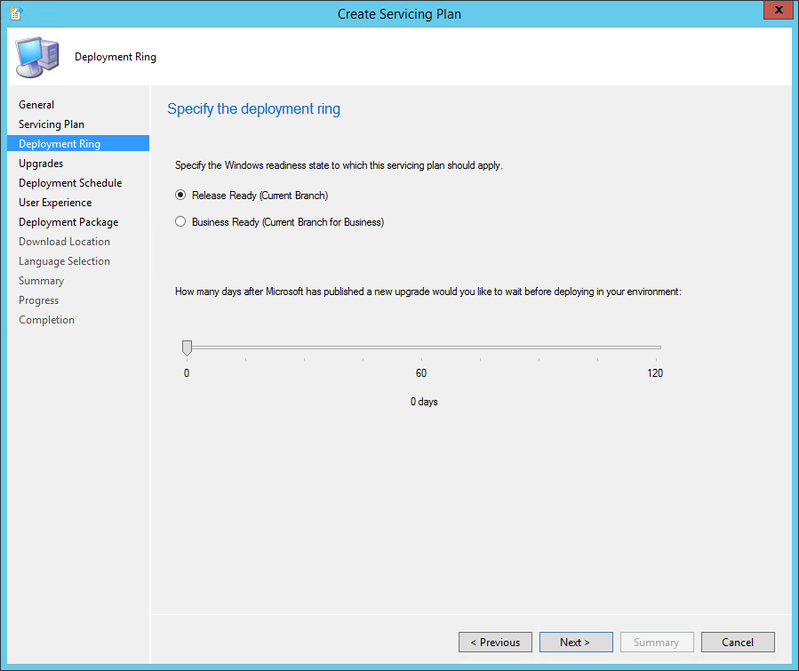 sccm windows 10 servicing plans