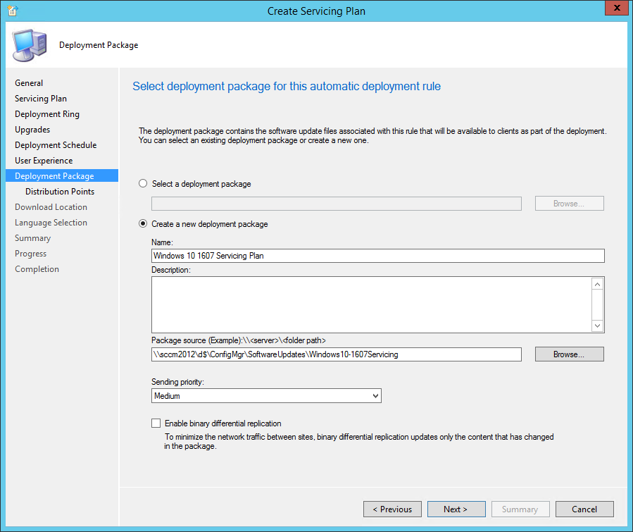 sccm windows 10 servicing plans