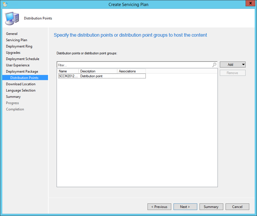 sccm windows 10 servicing plans