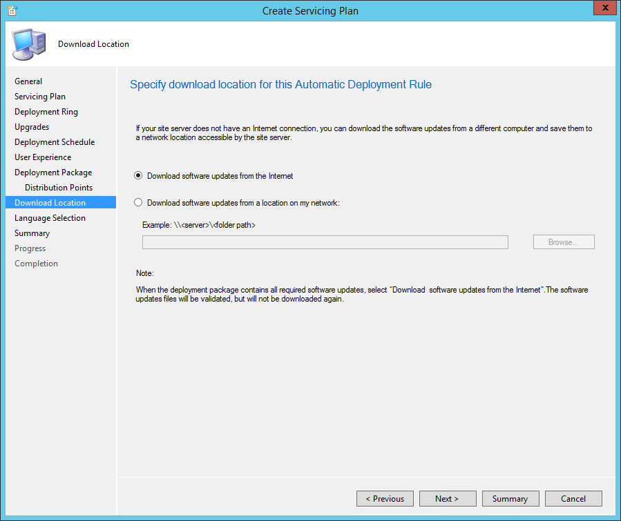 sccm windows 10 servicing plans