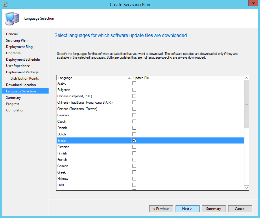 sccm windows 10 servicing plans