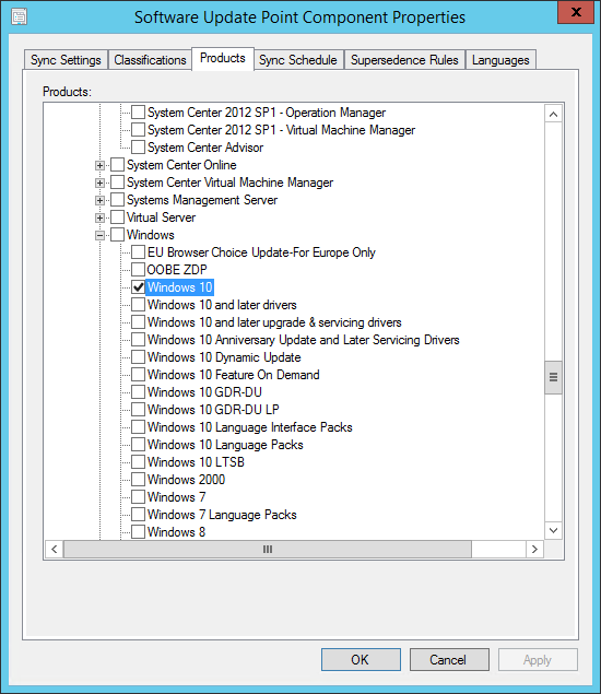 sccm windows 10 servicing plans