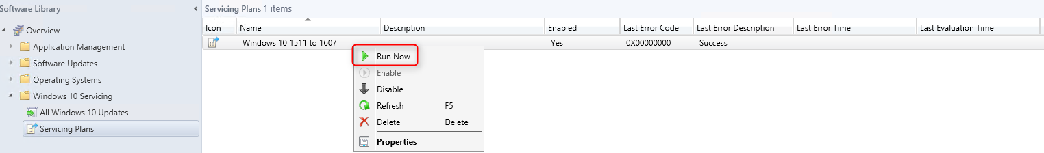 sccm windows 10 servicing plans