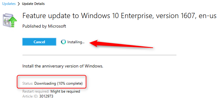 sccm windows 10 servicing plans