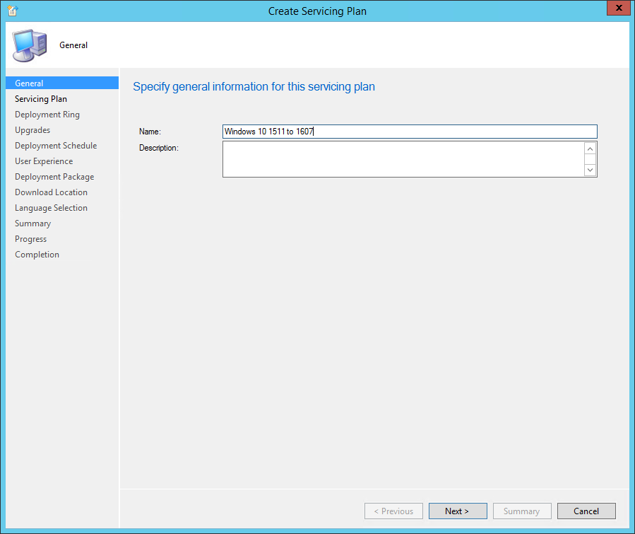 sccm windows 10 servicing plans