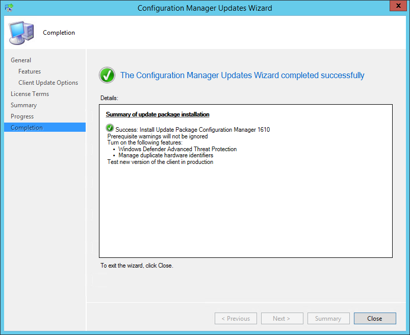 SCCM 1610 upgrade guide