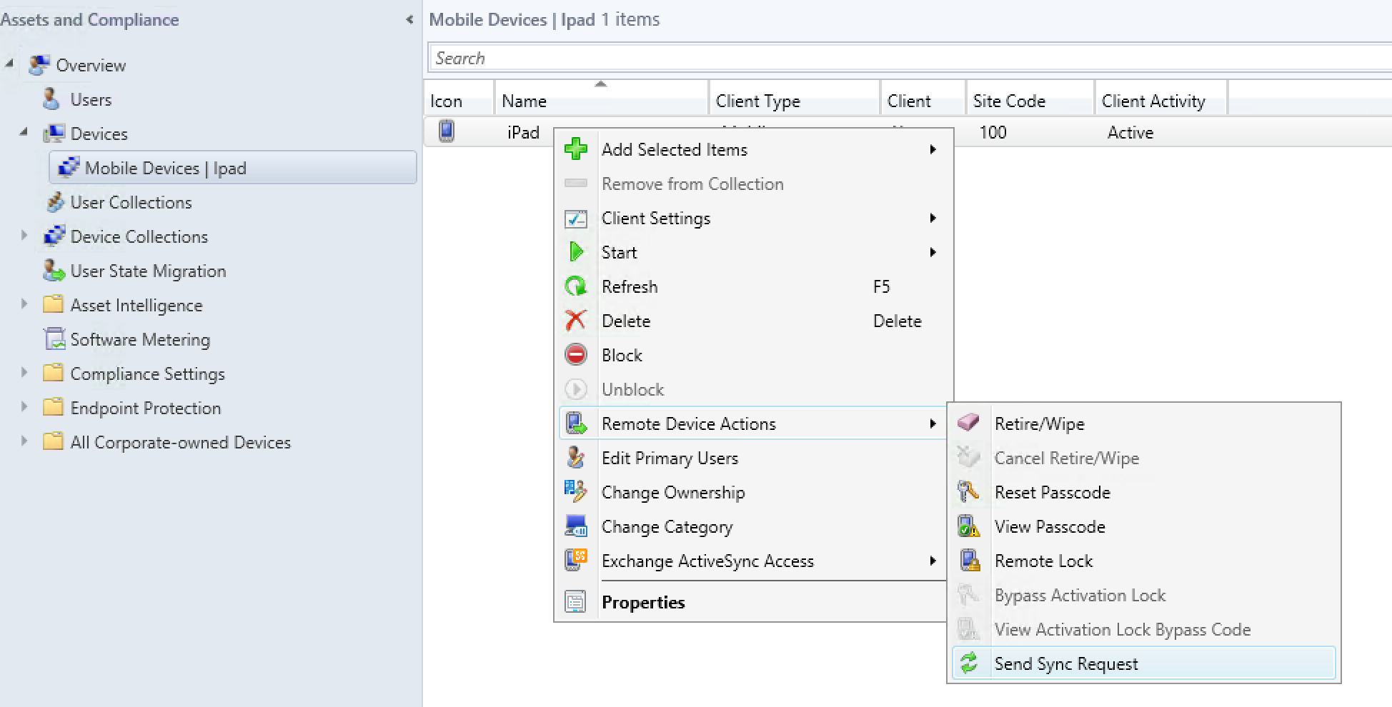 SCCM 1610 Send Sync Request