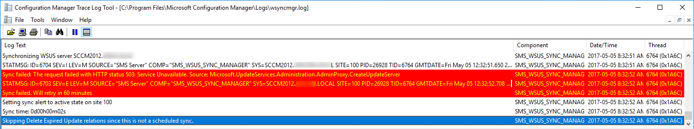 SCCM HTTP Error 503