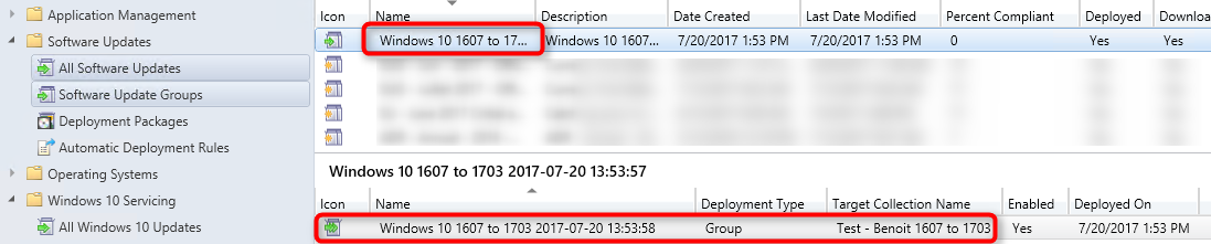 SCCM Windows 10 1703 Servicing Plans