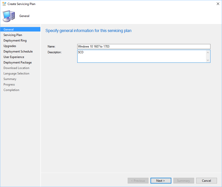 SCCM Windows 10 1703 Servicing Plans