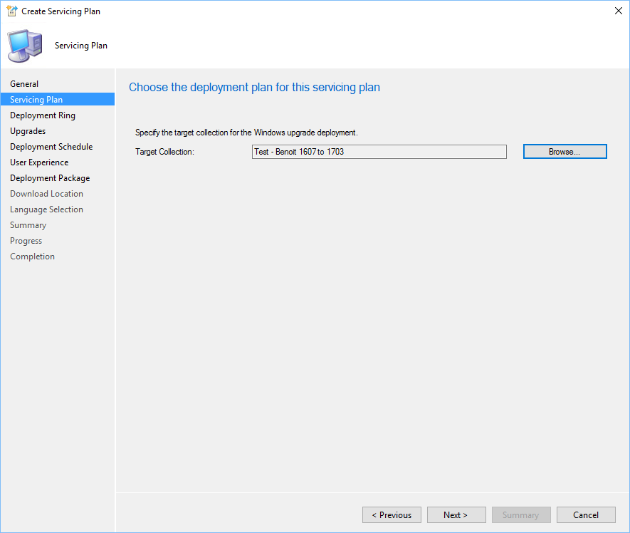 SCCM Windows 10 1703 Servicing Plans