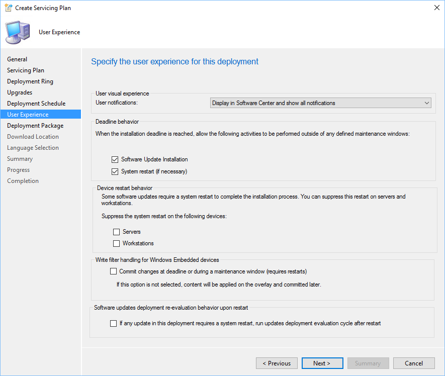 SCCM Windows 10 1703 Servicing Plans