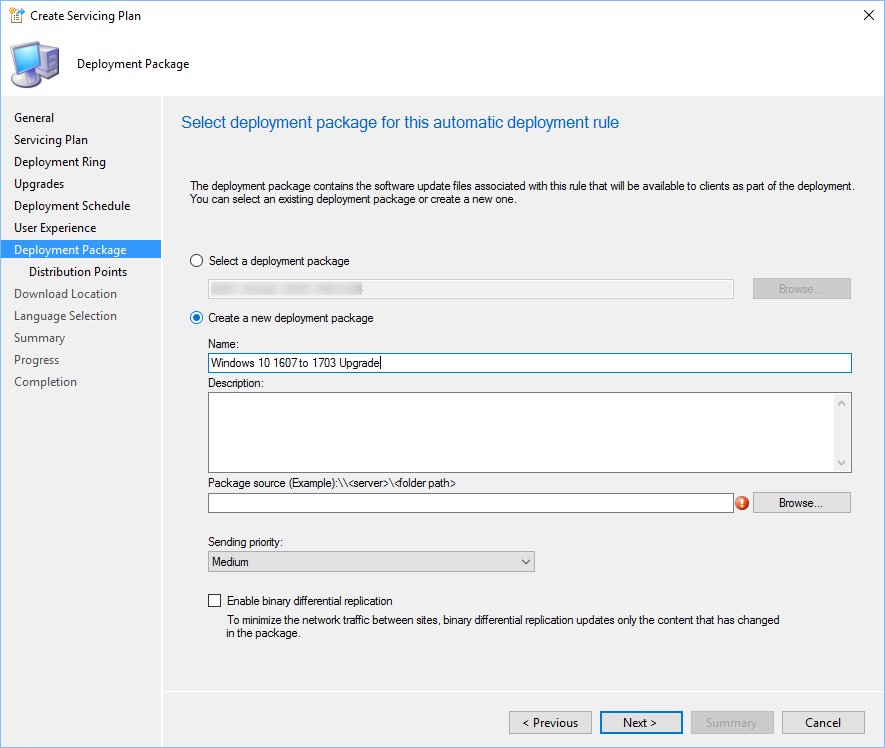 SCCM Windows 10 1703 Servicing Plans