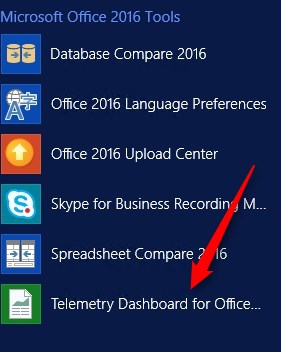 Telemetry dashboard Office 2016