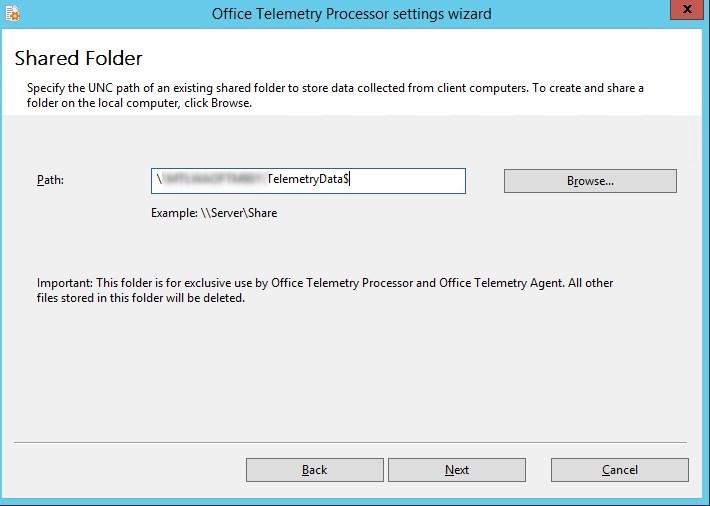 Telemetry dashboard Office 2016