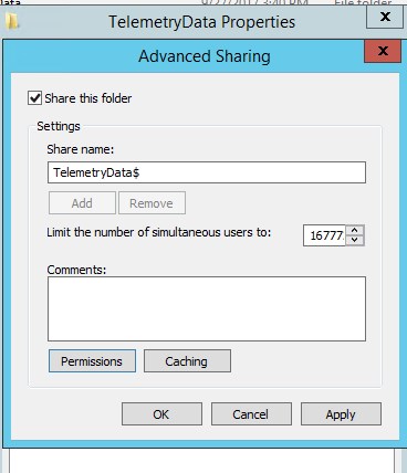 Telemetry dashboard Office 2016