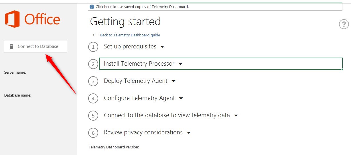 Telemetry dashboard Office 2016