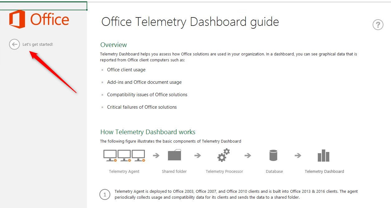 Telemetry dashboard Office 2016