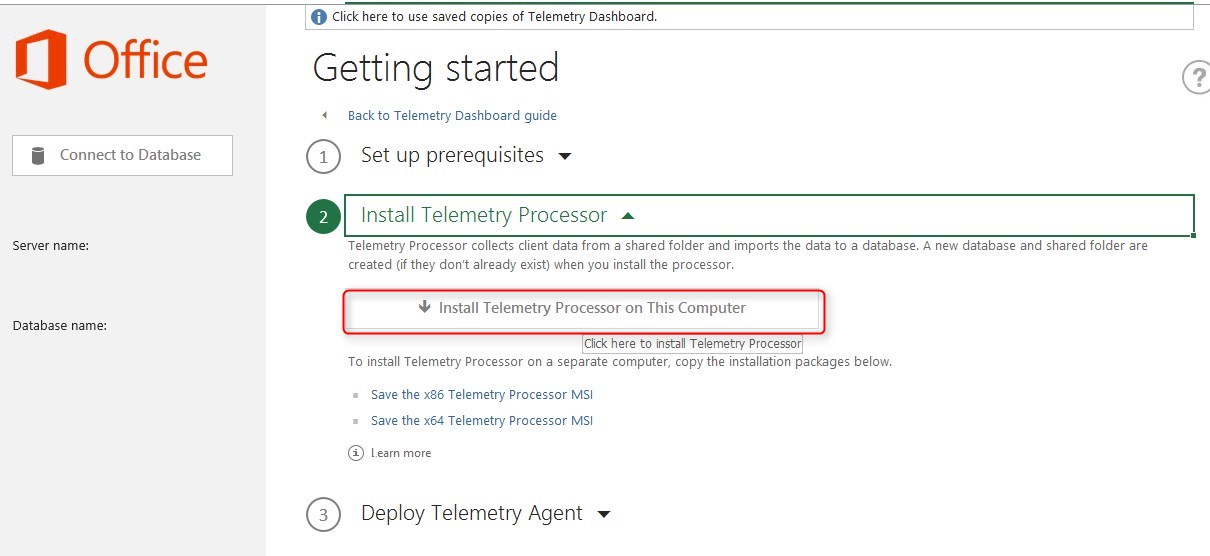 Telemetry dashboard Office 2016