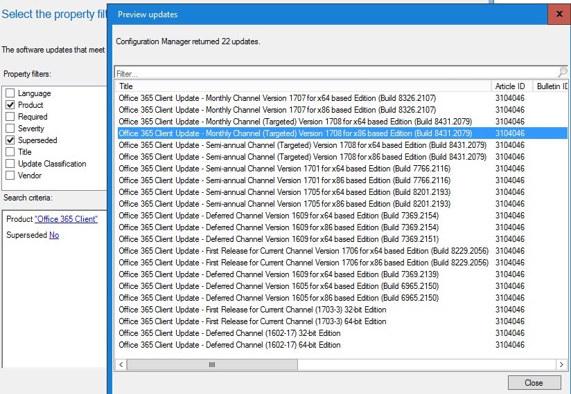 Manage Office 365 Update SCCM 1706