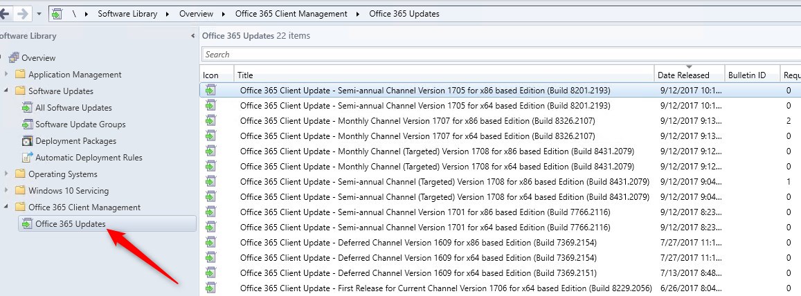 Manage Office 365 Update SCCM 1706
