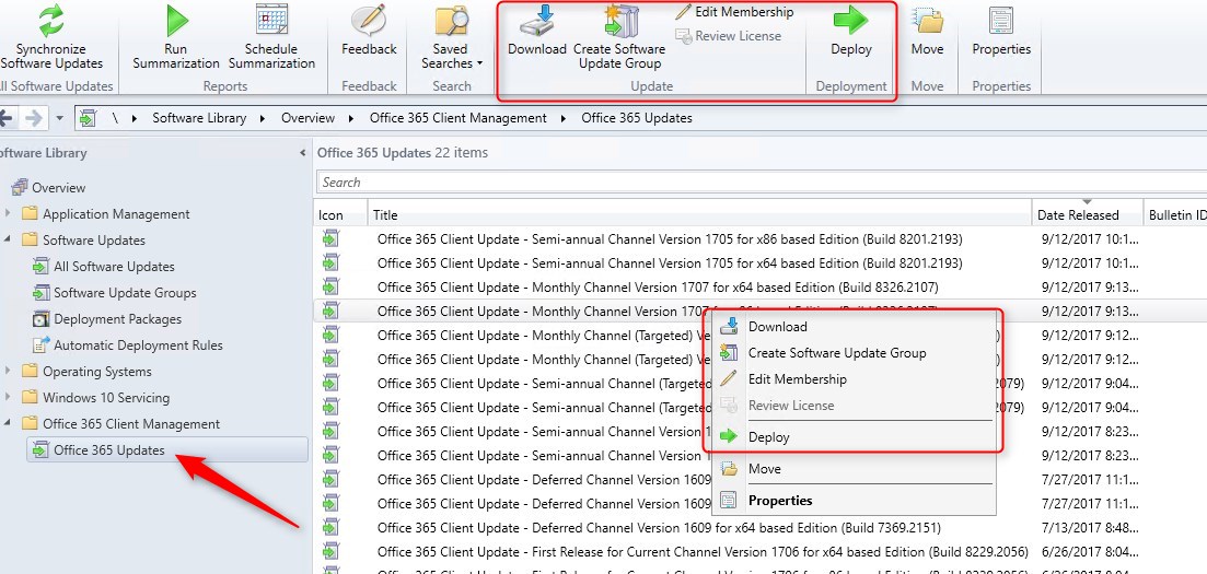 Manage Office 365 Update SCCM 1706