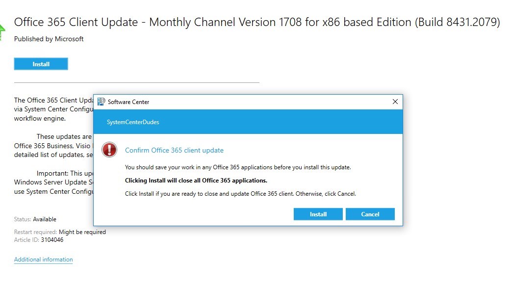 Manage Office 365 Update SCCM 1706