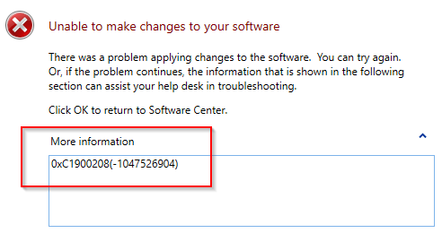 SCCM Error 0xC1900208 deploying Windows 10 1709