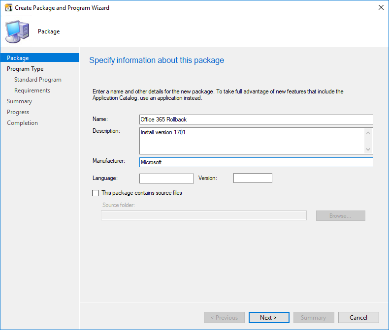 SCCM Office specific version installation