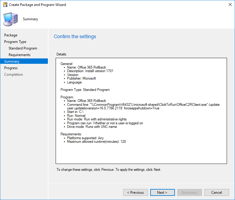 SCCM Office specific version installation