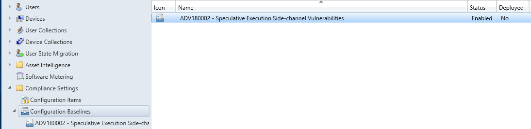 SCCM Spectre Meltdown Configuration Baseline