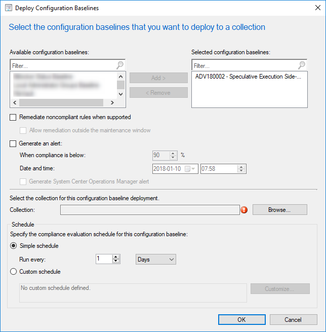 SCCM Spectre Meltdown Configuration Baseline