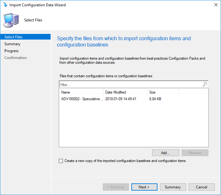 SCCM Spectre Meltdown Configuration Baseline