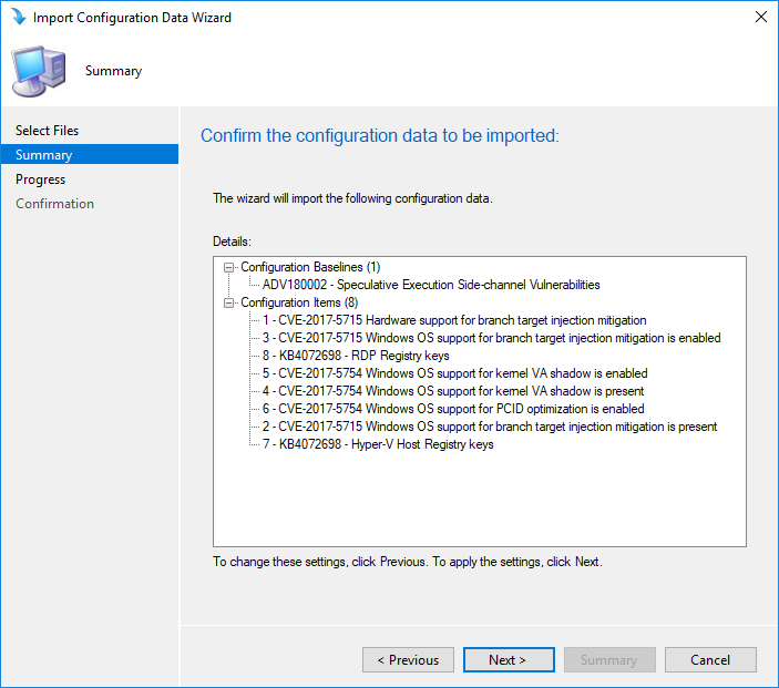 SCCM Spectre Meltdown Configuration Baseline