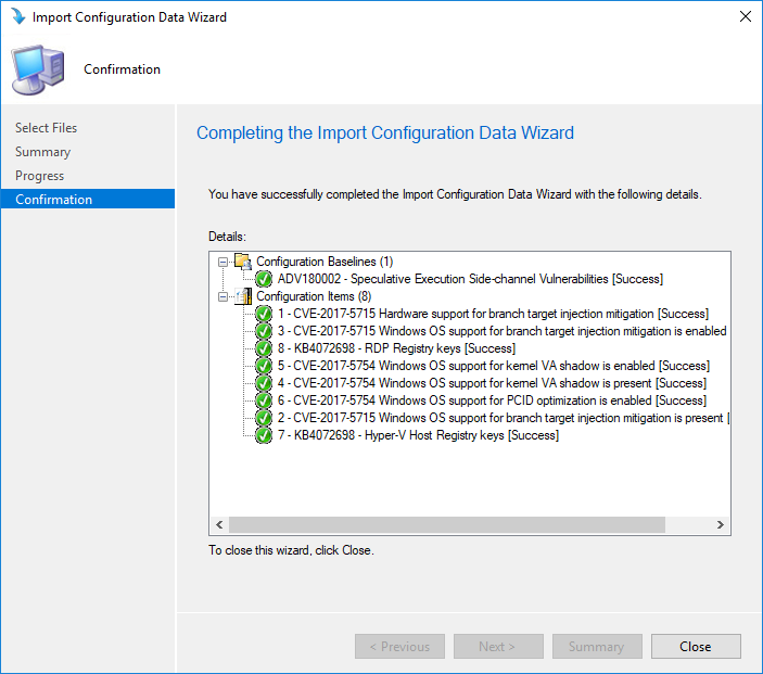 SCCM Spectre Meltdown Configuration Baseline