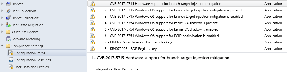 SCCM Spectre Meltdown Configuration Baseline