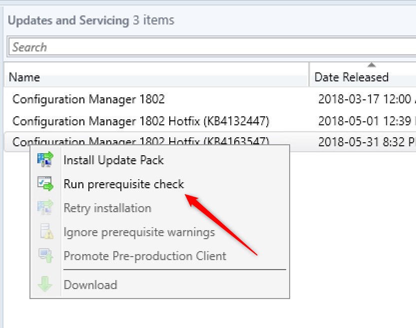 SCCM 1802 Hotfix Rollup KB4163547