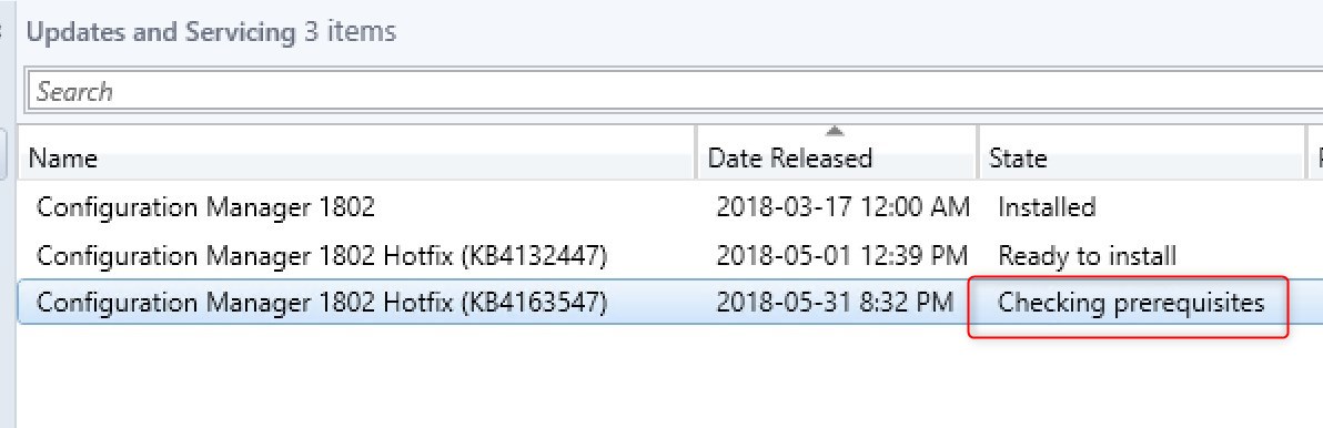 SCCM 1802 Hotfix Rollup KB4163547