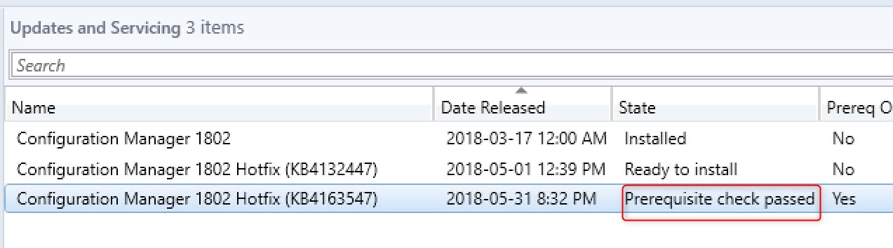 SCCM 1802 Hotfix Rollup KB4163547