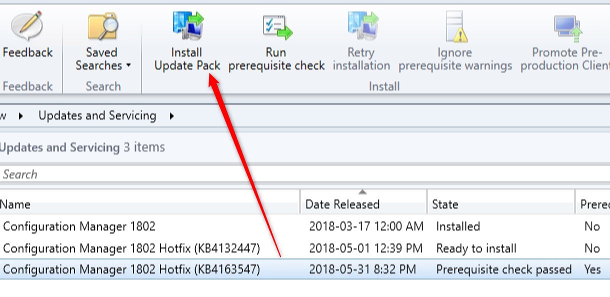 SCCM 1802 Hotfix Rollup KB4163547