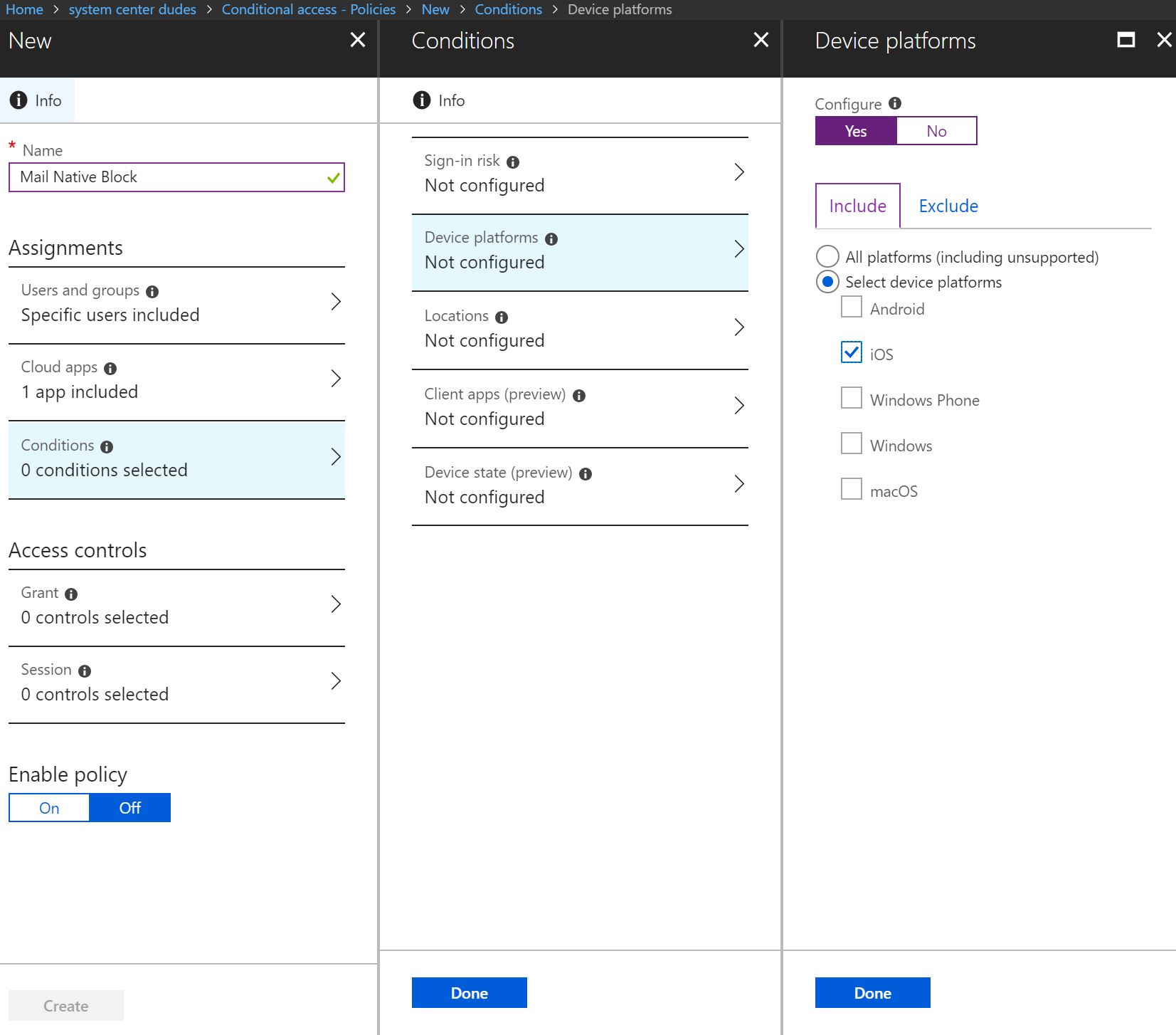 Conditional access blocking Exchange ActiveSync