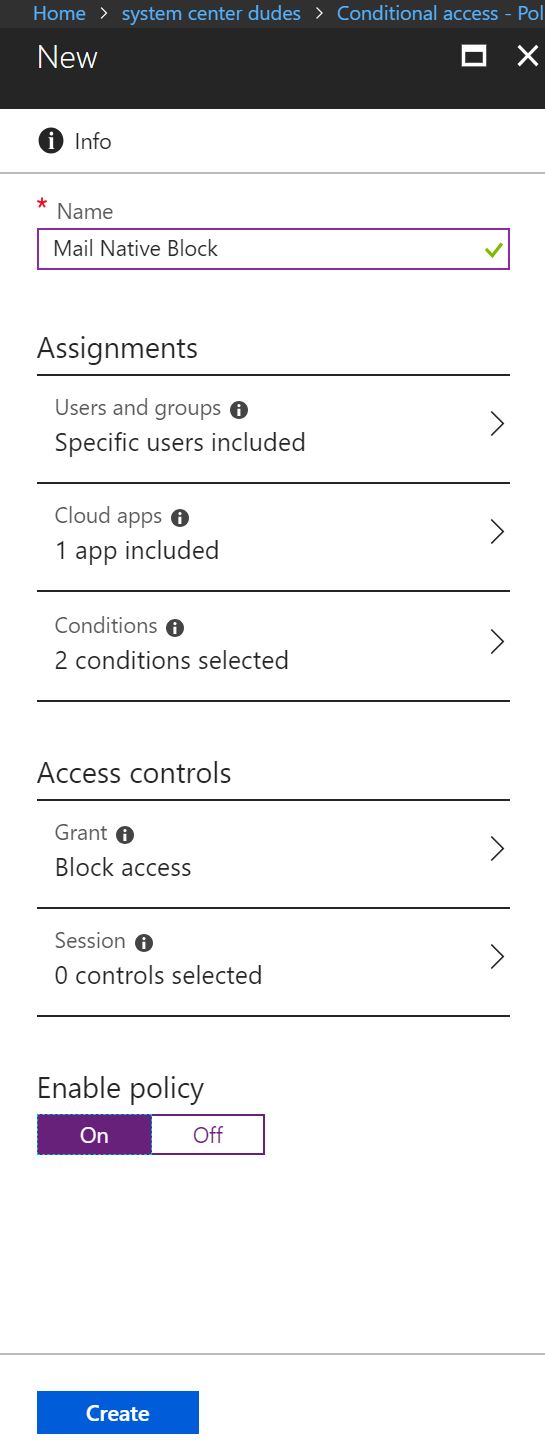 Conditional access blocking Exchange ActiveSync