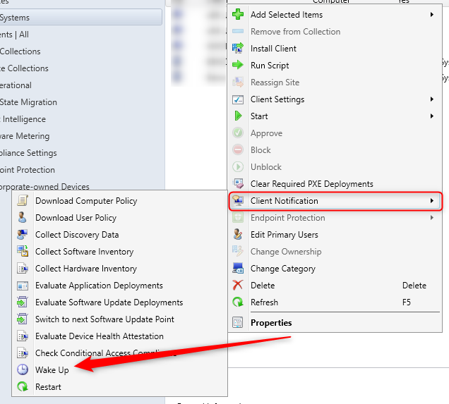 SCCM Wake on Lan Client Notification