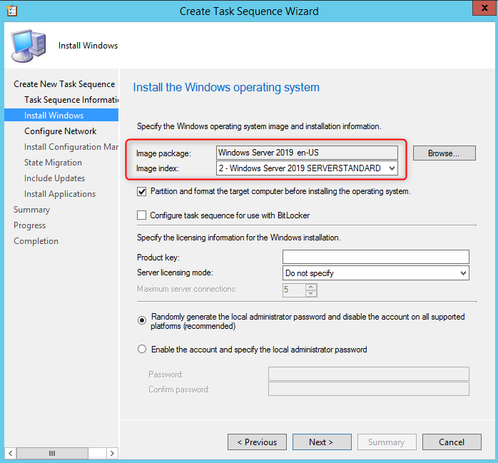 SCCM Windows 2019 Task Sequence