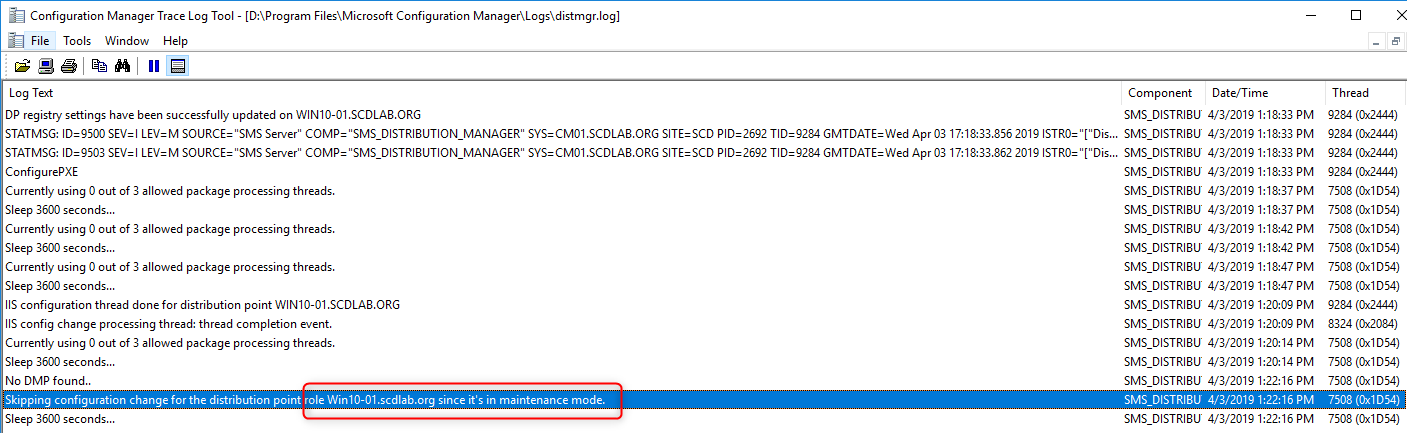 SCCM Distribution Point Maintenance Mode