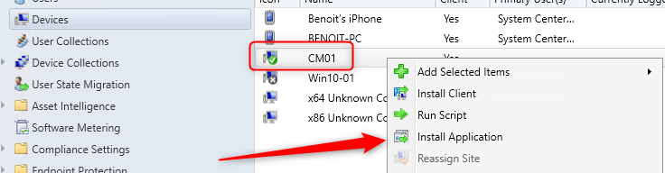 SCCM Install applications device real-time