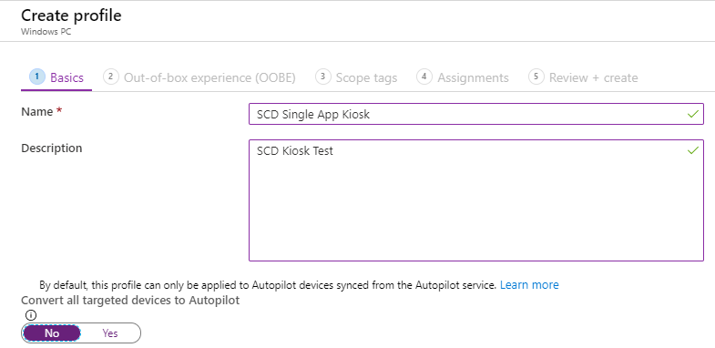 kiosk single app intune autopilot